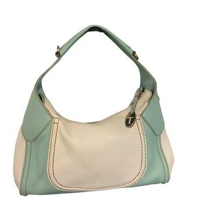 Tod’s Two-Tone Hobo Shoulder Bag In White and Sea Green